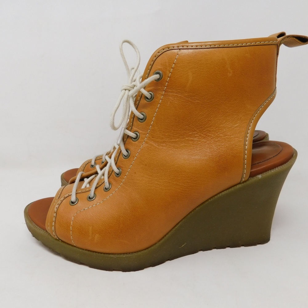 Dr. Martens Tan Lace-Up Peep-Toe Wedge Boots - Picture 3 of 8